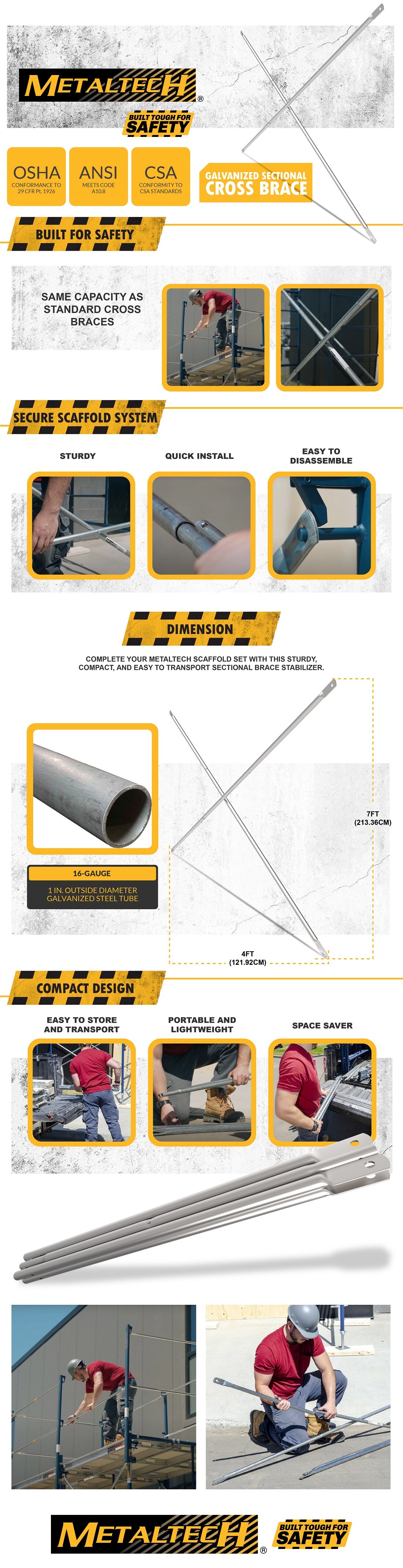 Baker Scaffolding Metaltech Saferstack 4ft. X 7ft. Scaffold Cross Brace ...