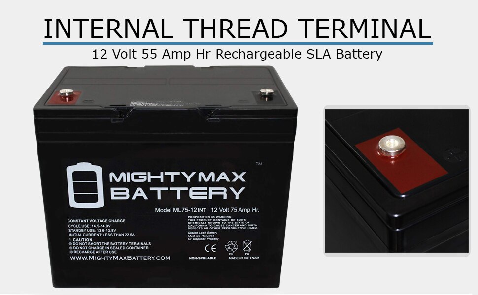 thumbnail image 2 of Mighty Max 12V 35AH SLA Battery – Replaces FirstPower LFP1235 (Internal Thread) 2 of 5