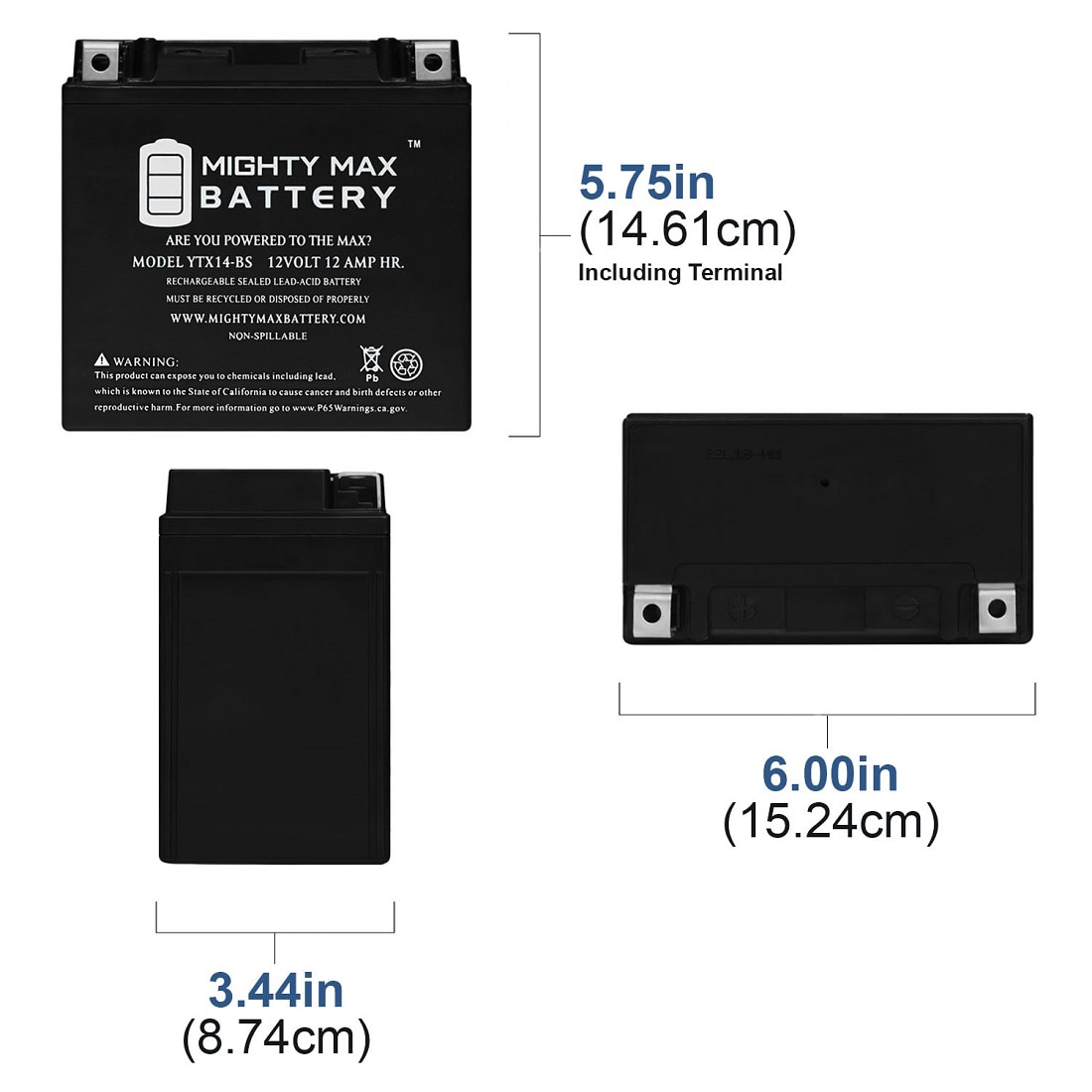 MIGHTY MAX BATTERY YTX14-BS Battery for Honda TRX500FA Foreman Rubicon ...