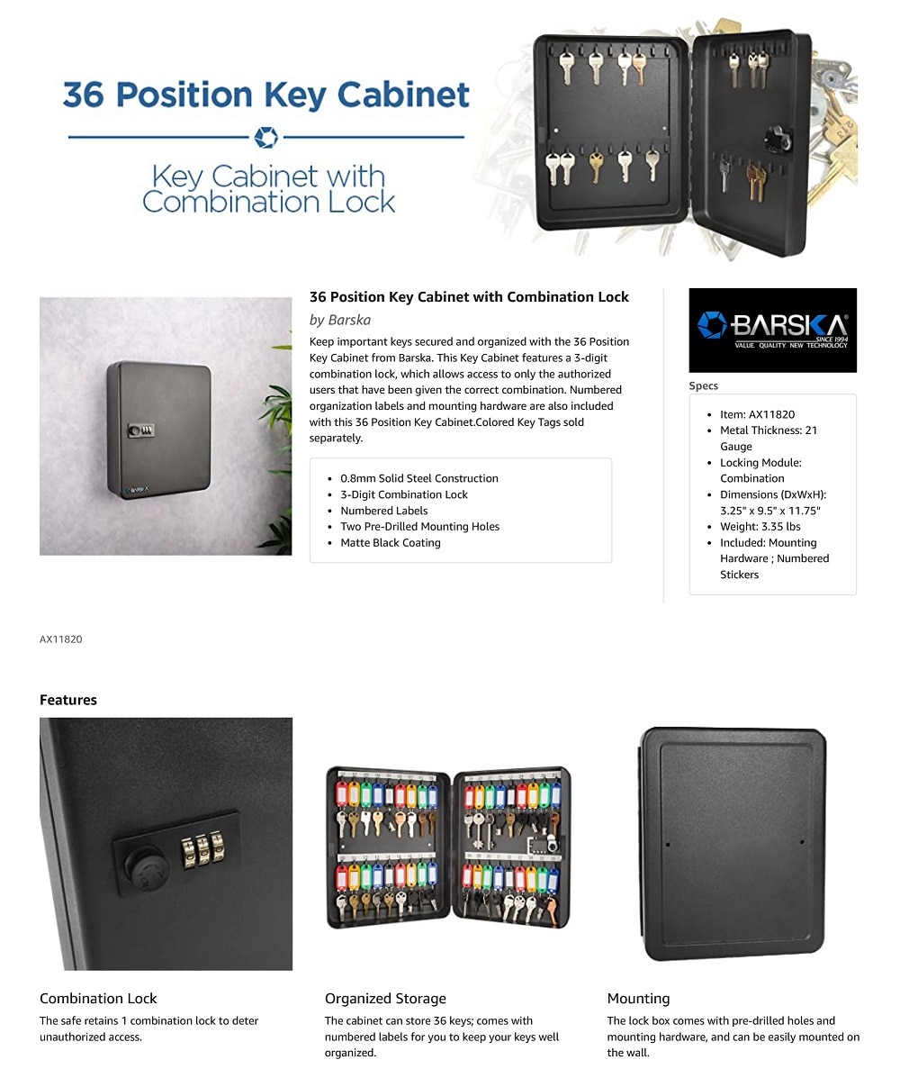 BARSKA 36 Keys Lock Box Safe with Combination Lock AX11820 - The Home Depot