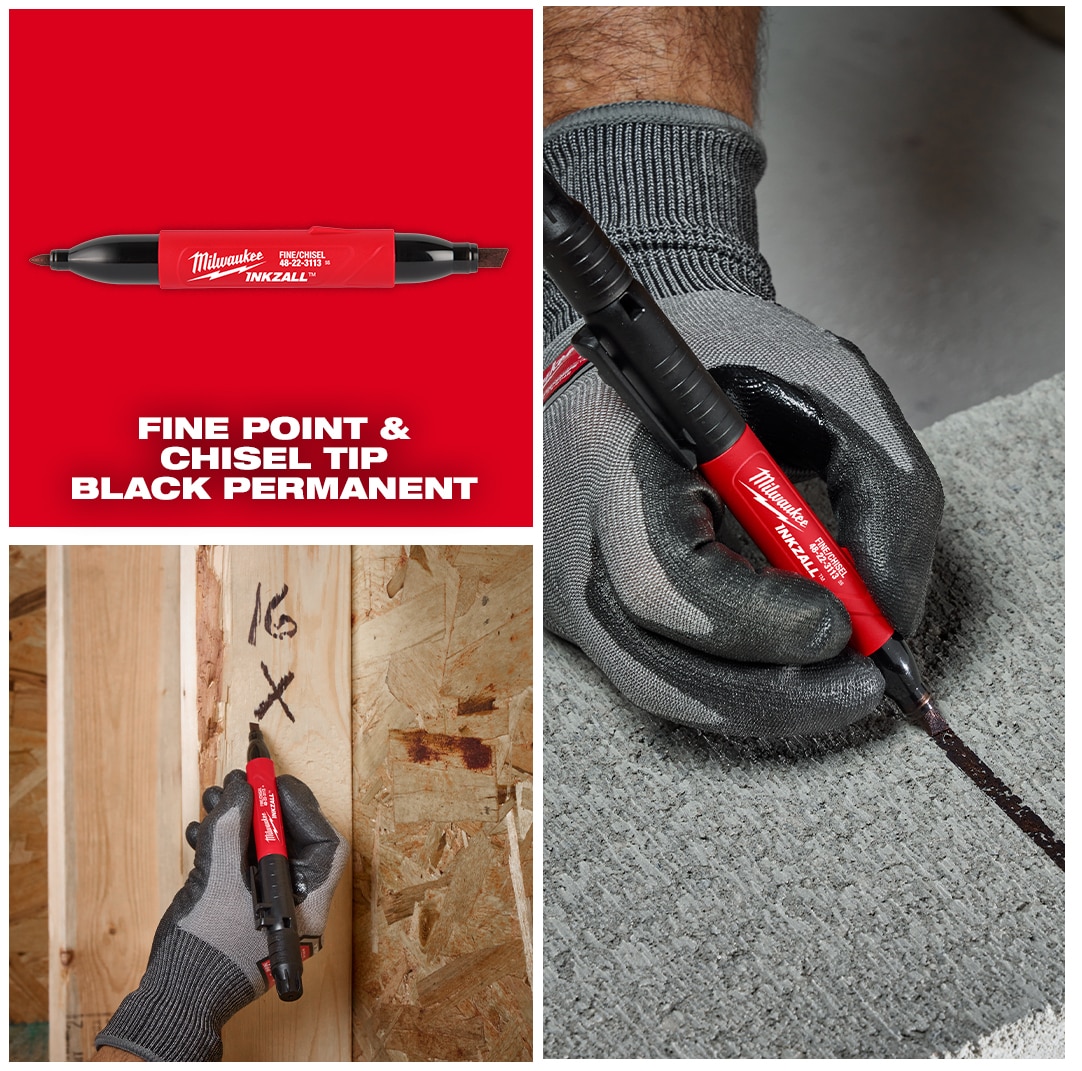 Fin Point Chisel Milwaukee INKZALL Black Ultra Fine and Chisel Tip Double Sided Jobsite ...