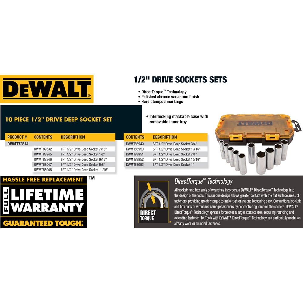 DEWALT 1/2 in. Drive Socket Set (10-Piece) DWMT73814 - The Home Depot
