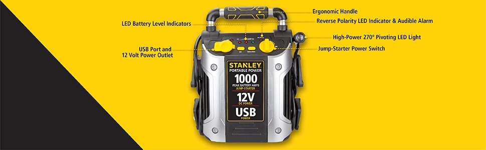 Stanley 1000 Peak Amp Jump Starter with 12-Volt DC Outlet and USB Power ...