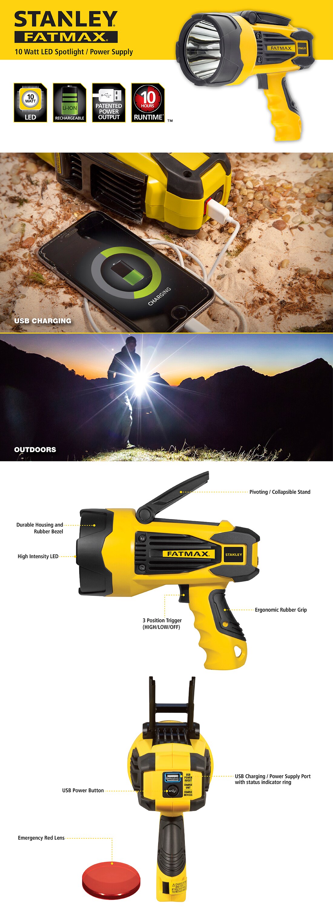 stanley fatmax power station 1000 on Stanley Rechargeable 2200 Lumens Led Lithium Ion Hand Held Portable Spotlight Sl10leds The Home Depot