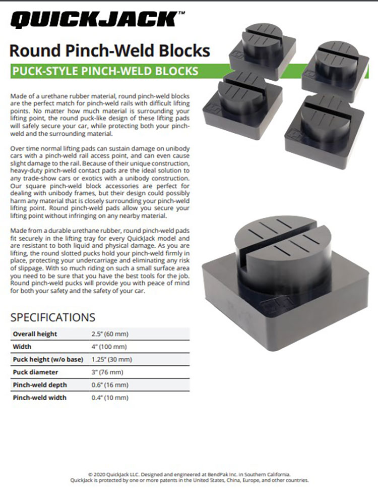 QuickJack Vehicle Lift Urethane Pinch-Weld Blocks