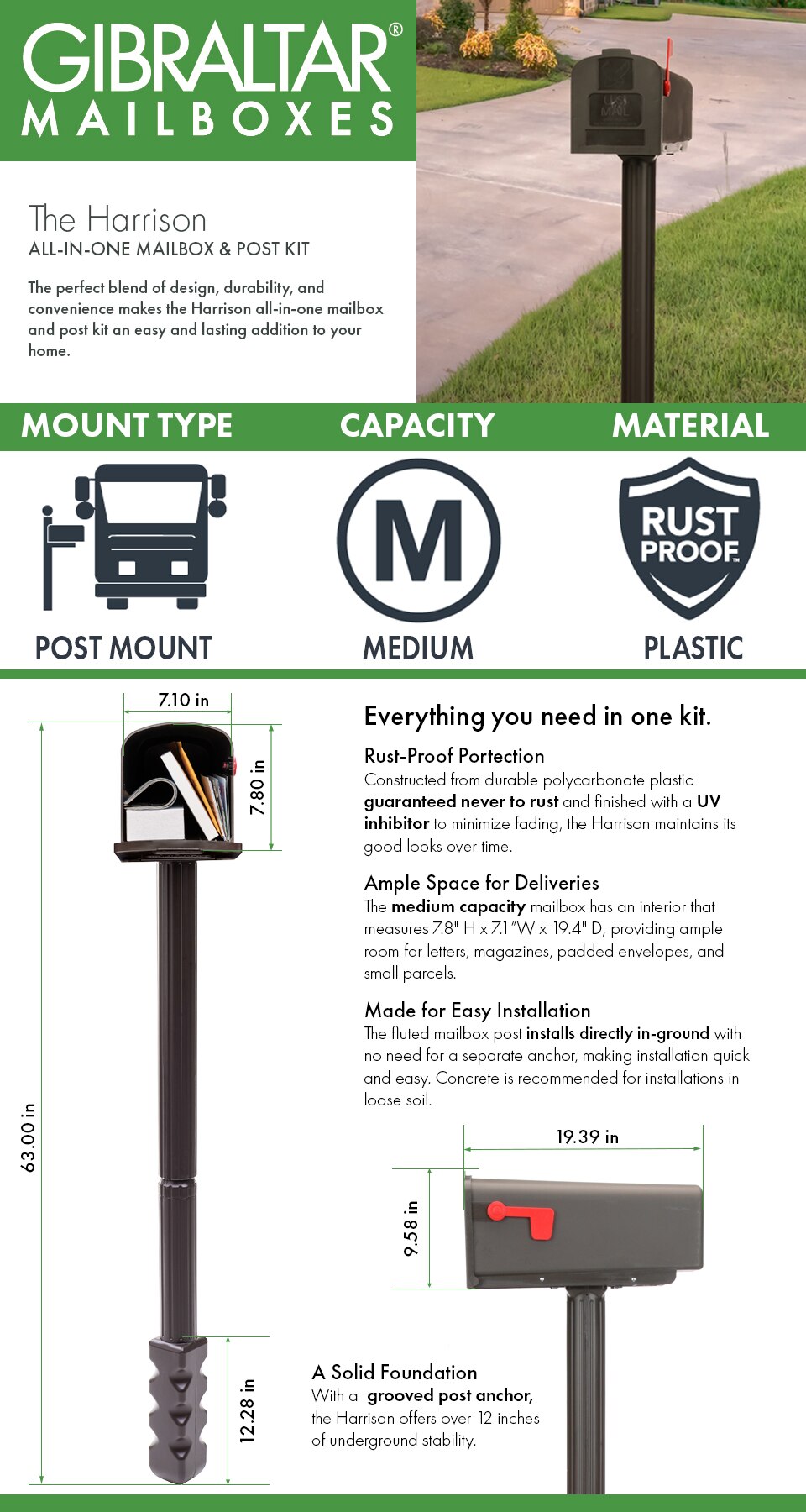 GSI 717R Black Mailbox & Post System