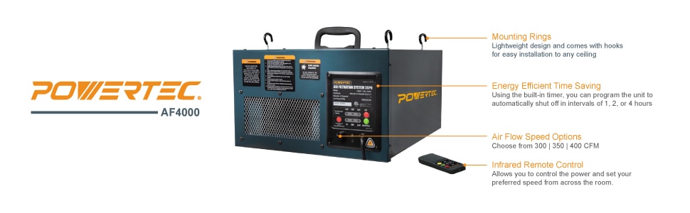 ‎POWERTEC 3-Speed Remote Controlled Air Filtration Systems (300/350/400 ...