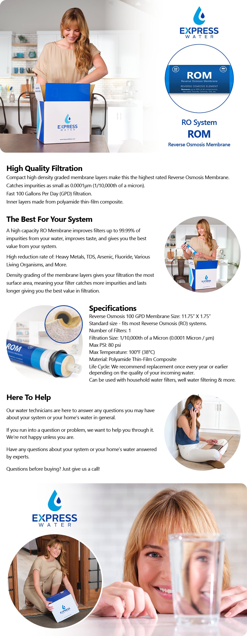Express Water Replacement Shell Express Water Reverse Osmosis Membrane - RO 100 GPD Water Filter ...