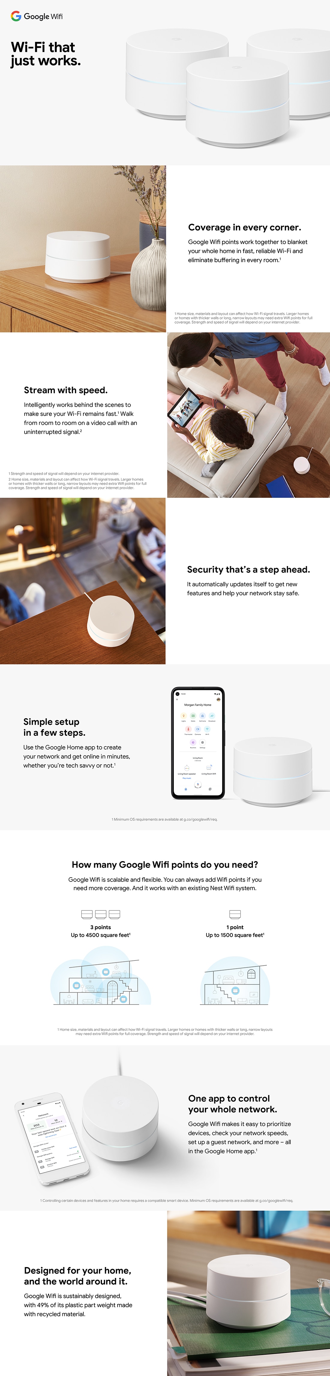  Google Wifi - AC1200 - Mesh WiFi System - Wifi Router - 4500 Sq  Ft Coverage - 3 pack : Electronics