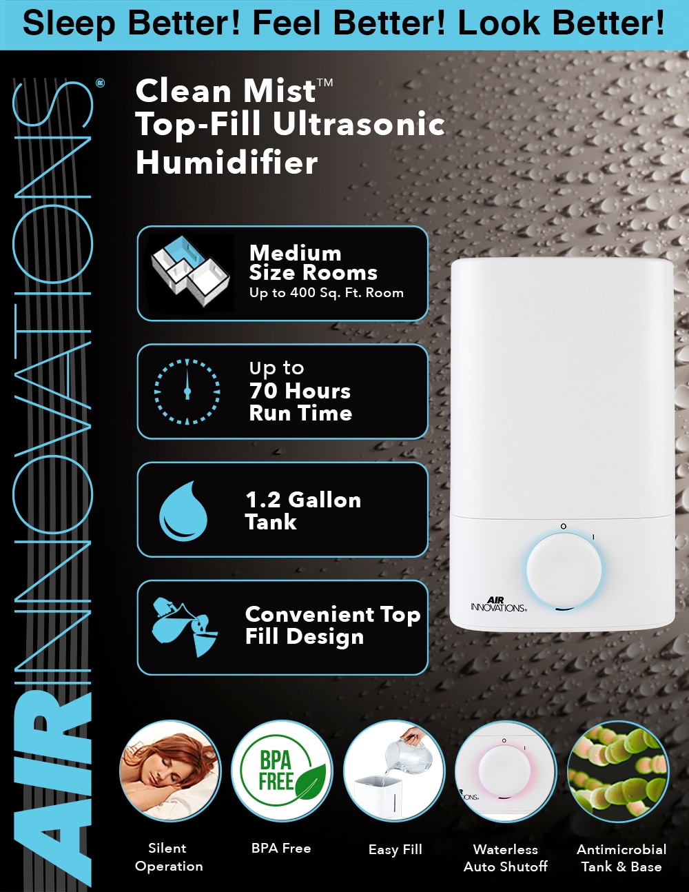 Air Innovations 1.2 Gal. Medium Cool Mist Ultrasonic Humidifier for ...