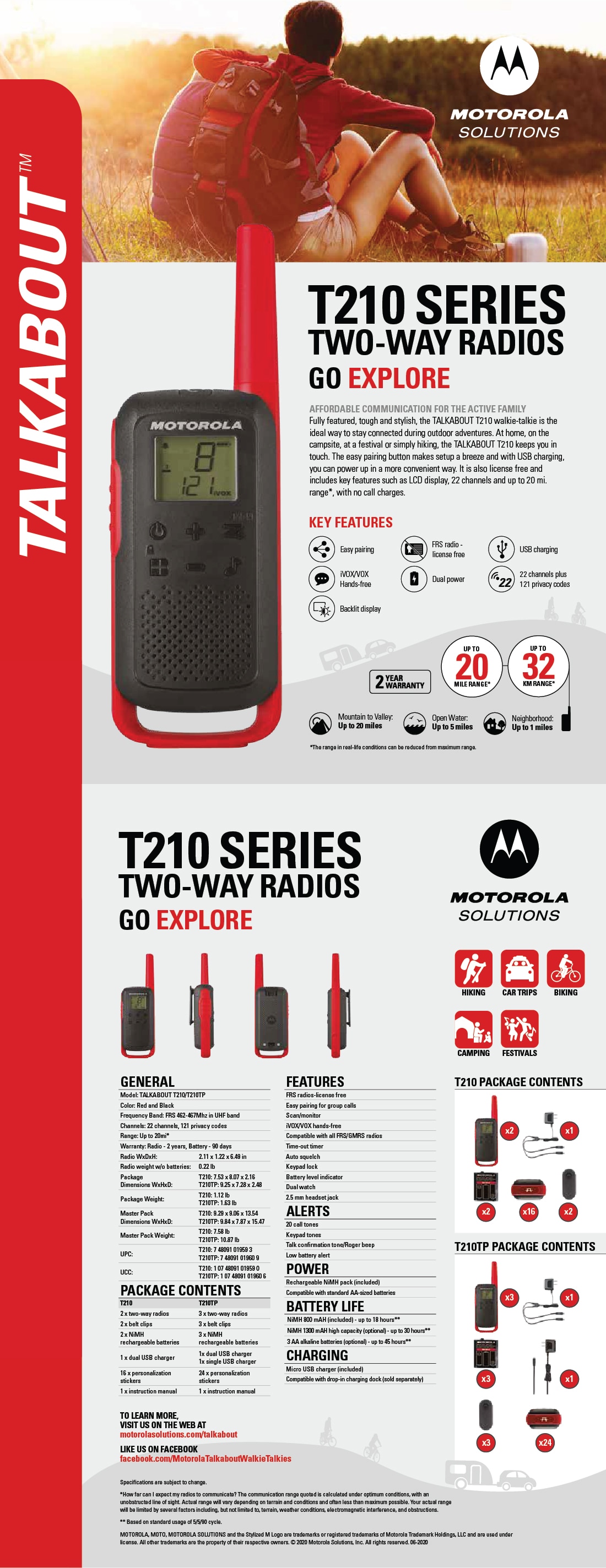 Motorola Talkabout T210 FRS/GMRS Two-Way Radios T210TP B&H Photo