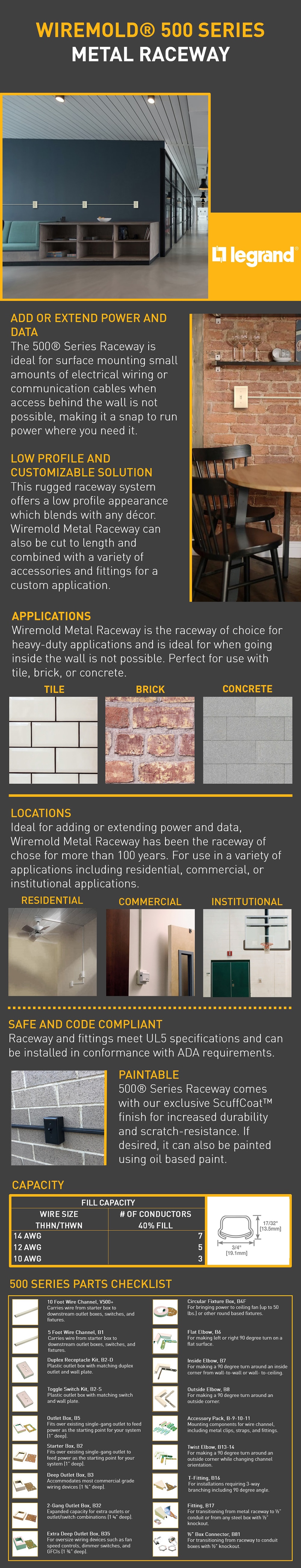 Legrand Wiremold 500 Series Metal Surface Raceway 90° Inside Elbow ...