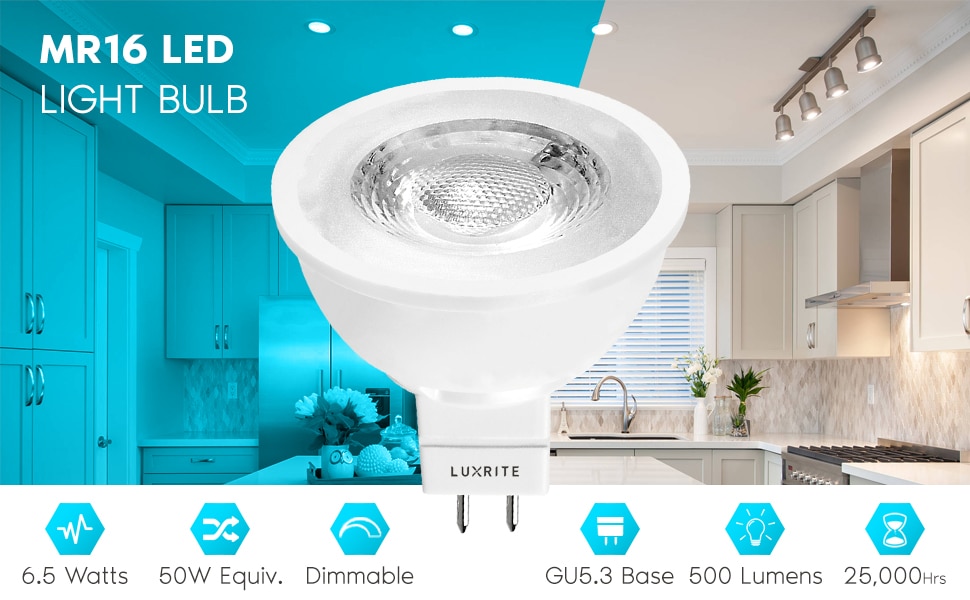 LUXRITE 50-Watt Equivalent MR16 Dimmable LED Light Bulb Enclosed ...