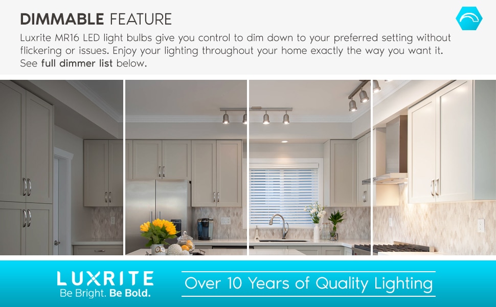 LUXRITE 50-Watt Equivalent MR16 GU10 Dimmable LED Light Bulbs Enclosed ...