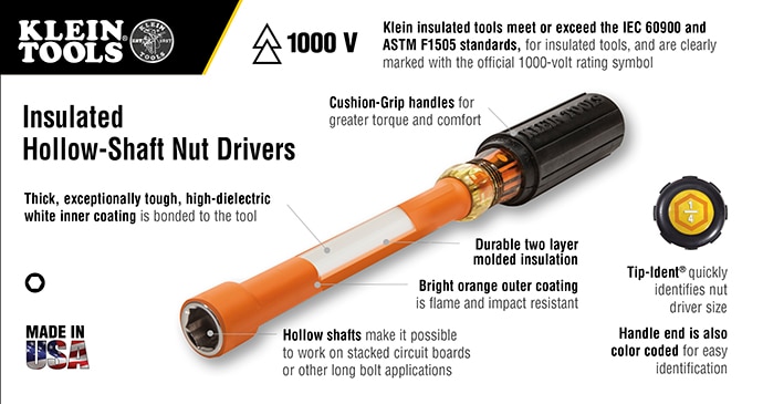 Klein Tools 5/16 in. Insulated Nut Driver with 6 in. Hollow Shaft ...