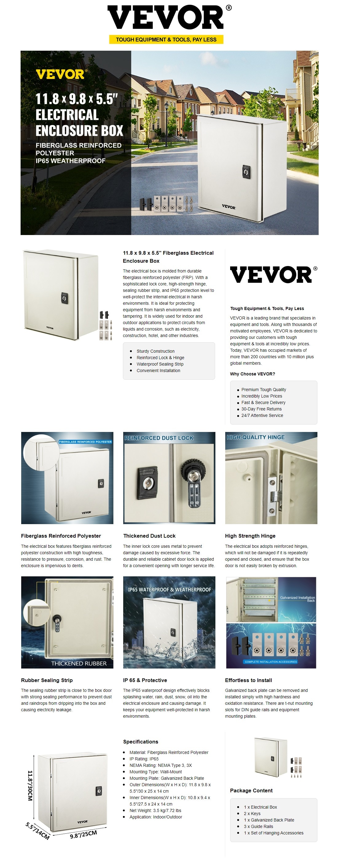 Nextor Wire Box VEVOR 720 cu.in. Electrical Enclosure Box 12 x 10 x 6 in. NENA 4X Wall ...