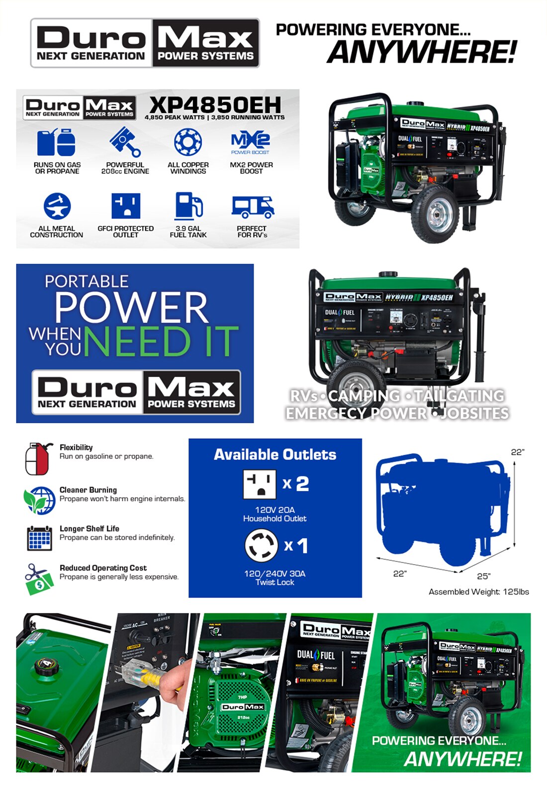 DUROMAX 4,850-Watt/3,850-Watt Electric Start Dual Fuel Powered Portable
