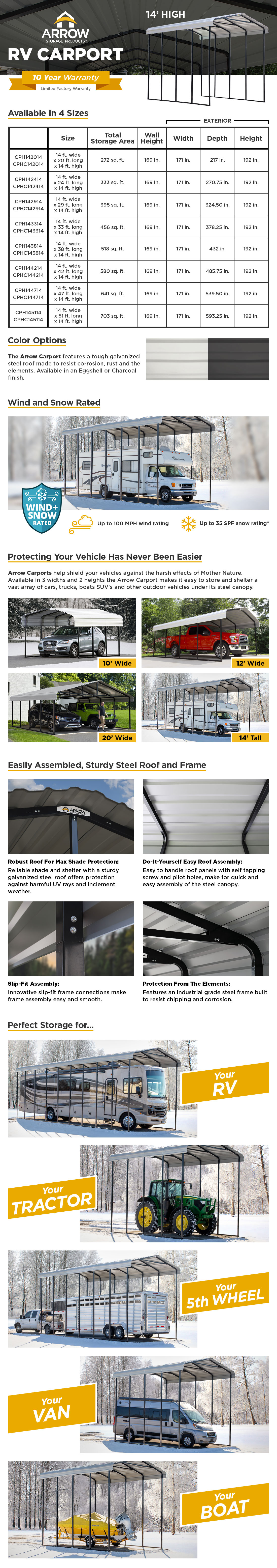 Arrow 14 ft. W x 38 ft. D x 14 ft. H Galvanized Steel Charcoal Finish ...