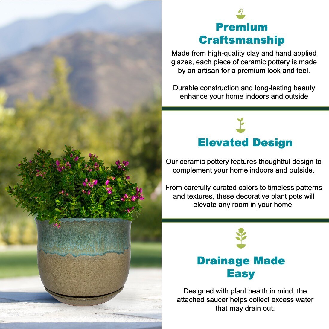 Trendspot Trendspot Bella Medium Multi-Colored Ceramic Planter with Attached ...