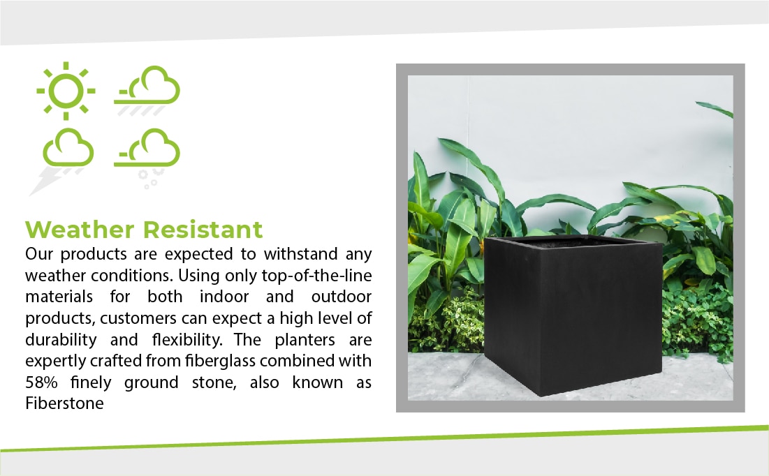 PotteryPots Block Small 12 in. Tall Black Fiberstone Indoor Outdoor ...