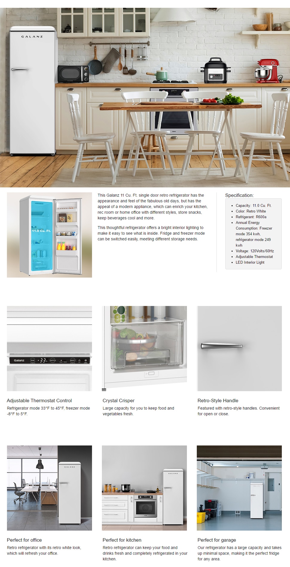 Galanz 11 cu. ft. Frost Free Convertible Upright Freezer or Fridge in