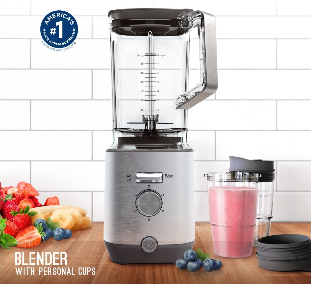 GE G8BCAASSPSS 64-oz. 5-Speed Stainless Steel Blender with Personal Blender Cups