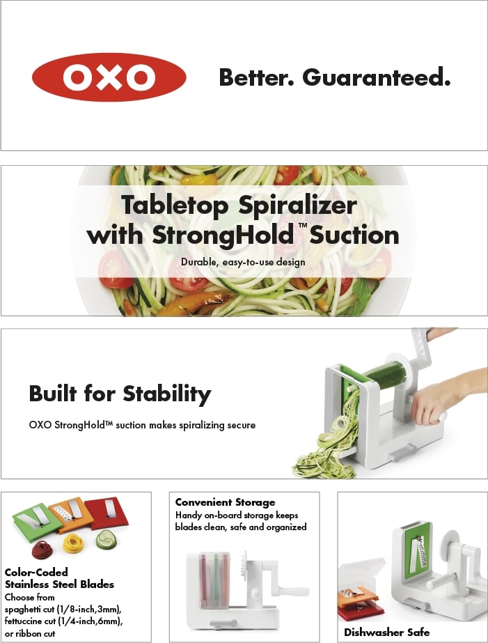 OXO Good Grips 3-Blade Tabletop Spiralizer with StrongHold Suction, White 