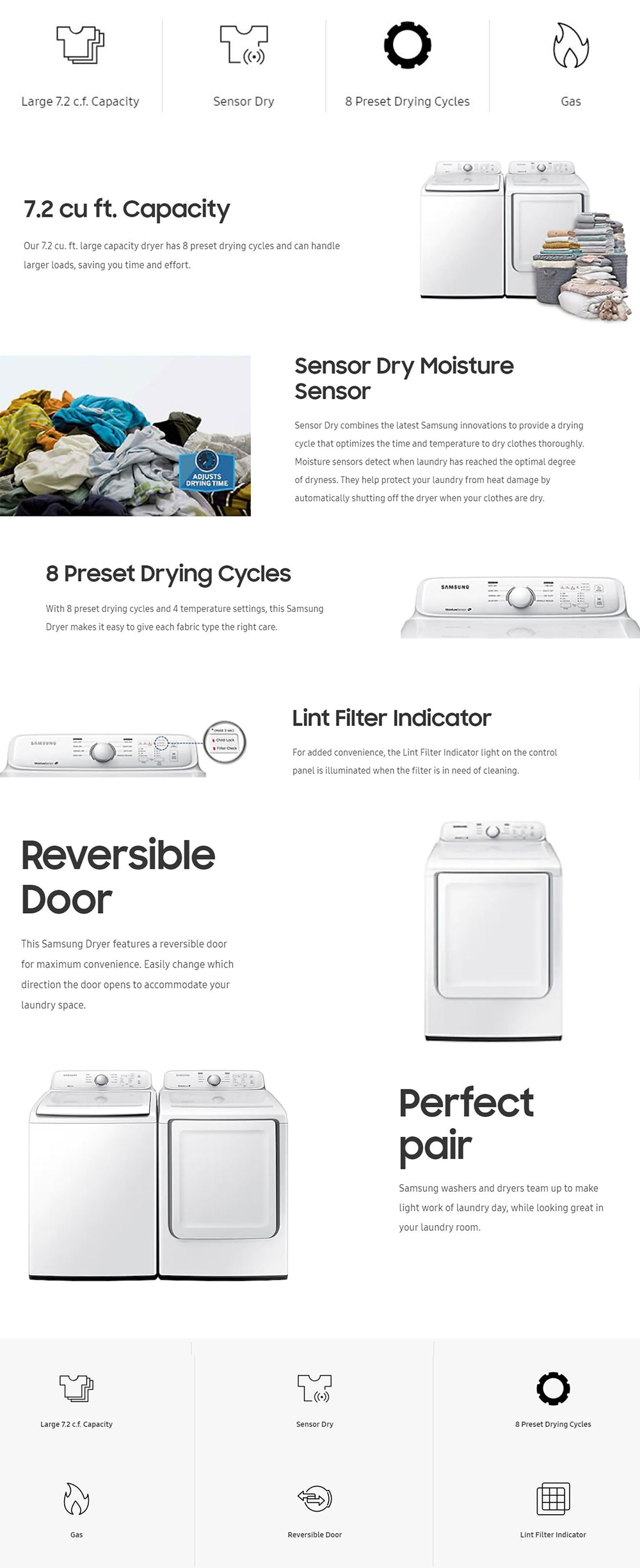 Samsung 7.2 cu. ft. Gas Dryer in WhiteDV40J3000GW The Home Depot