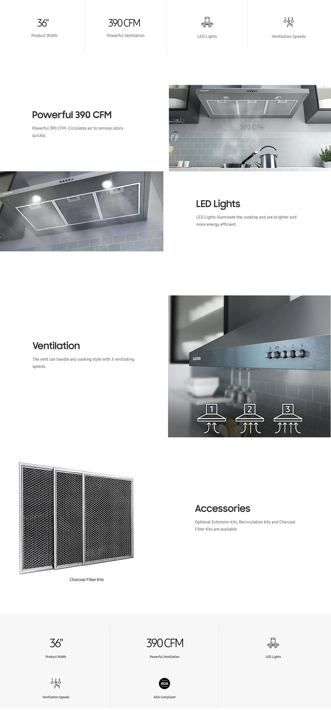 Samsung 36 in. Wall Mount Range Hood with LED Lighting in Stainless