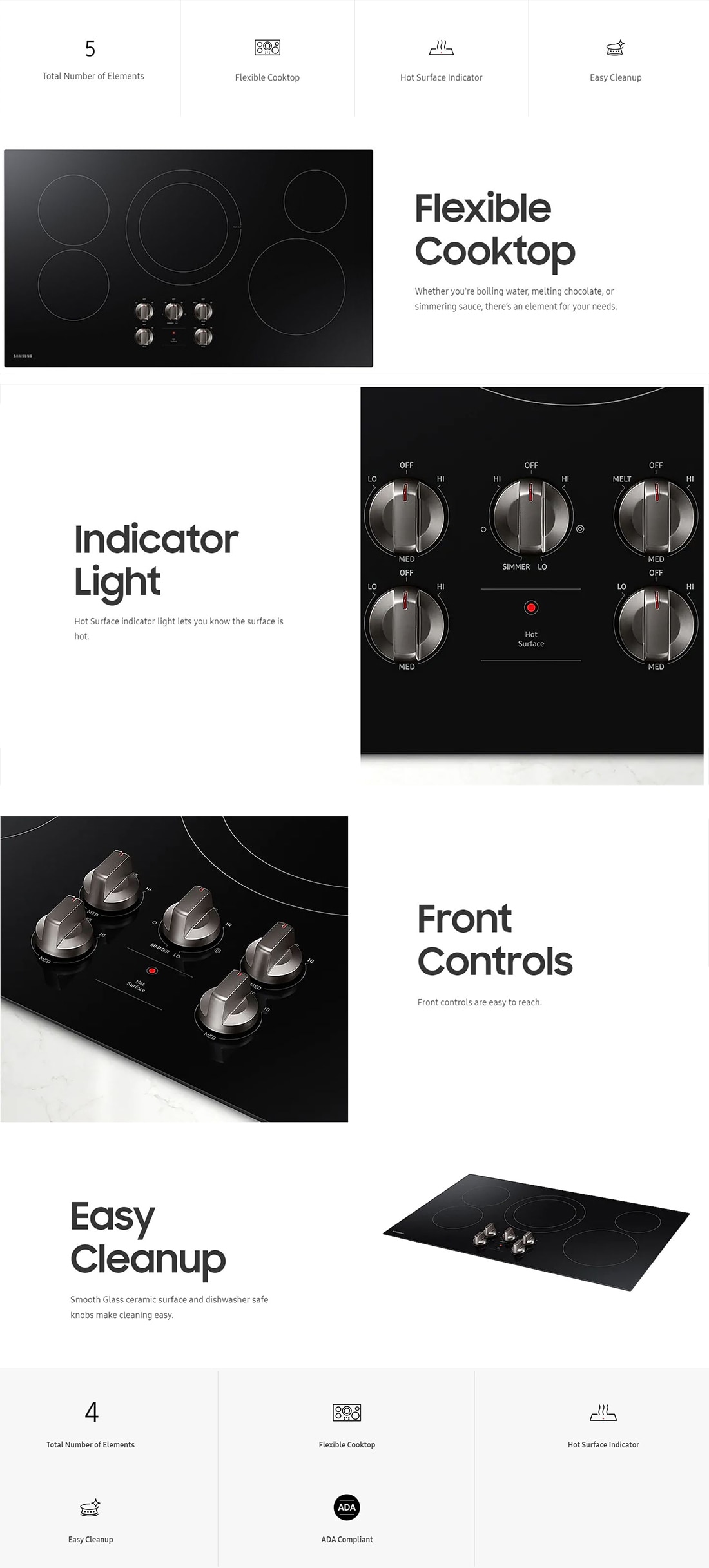 Samsung 36 in. Radiant Electric Cooktop in Black with 5Elements