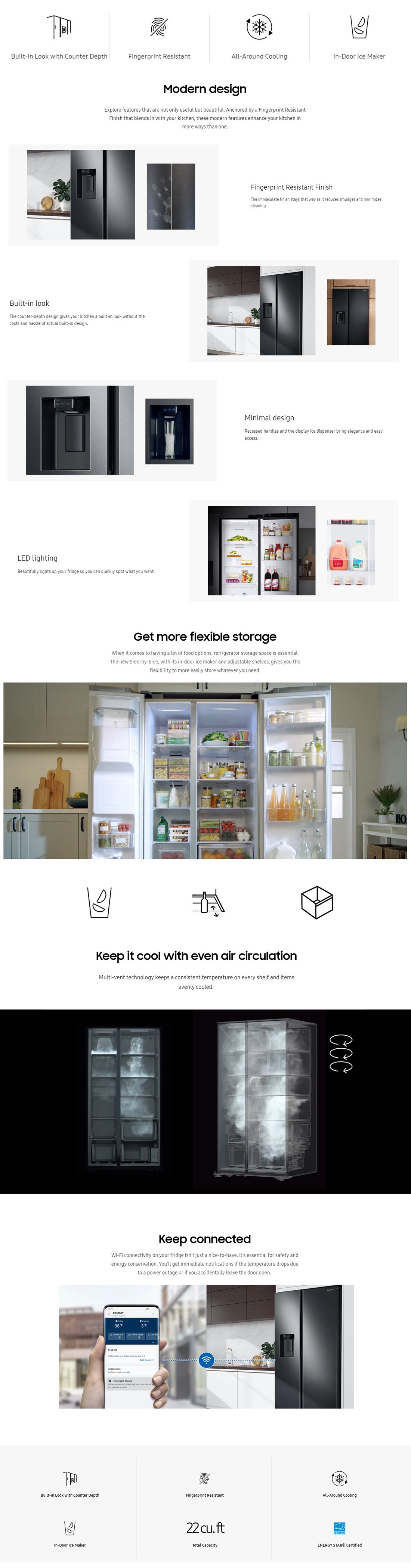 Samsung 22.0 cu. ft. Side by Side Refrigerator in Fingerprint Resistant Black Stainless Steel