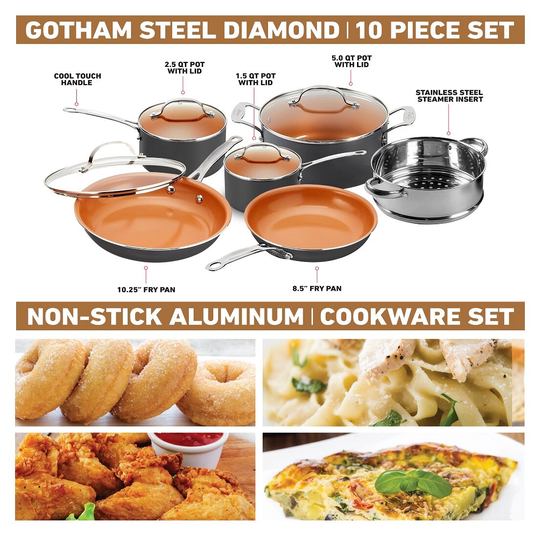 Gotham Steel GOTHAM STEEL 1129 Cookware Set, Aluminum, Black, 10-Piece 1129