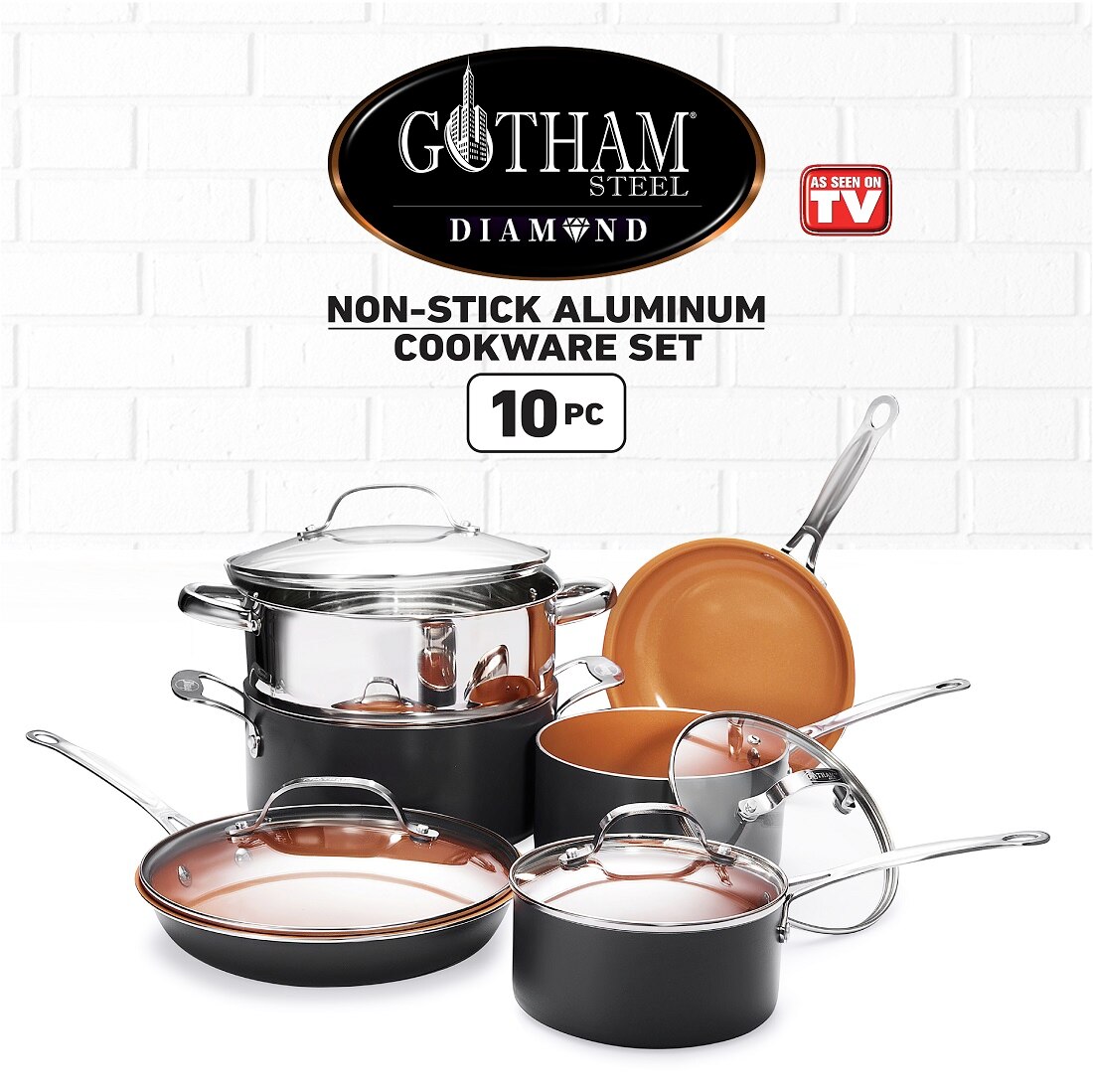 Gotham Steel 10-Piece Aluminum Ti-Ceramic Nonstick Round Cookware Set with  Lids in Graphite 1129 - The Home Depot