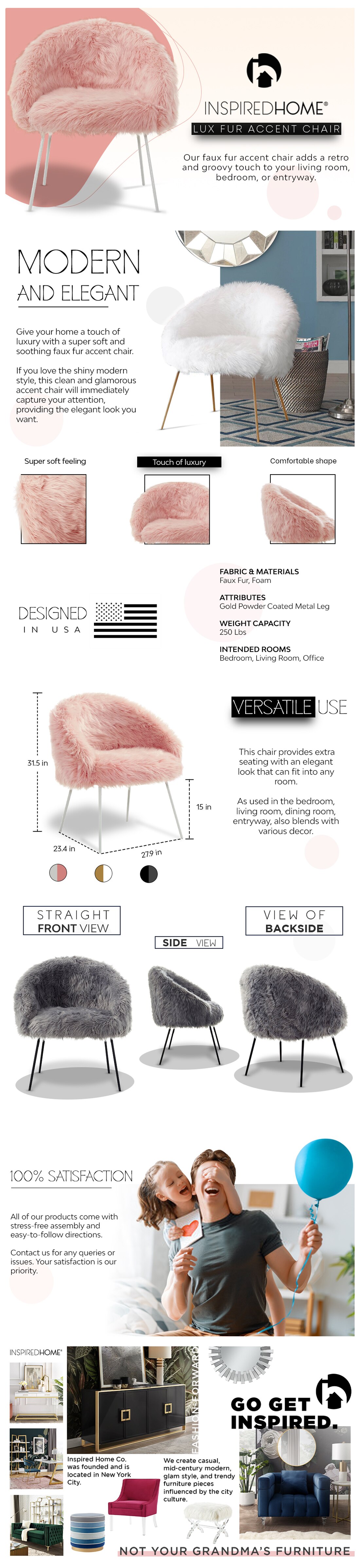 Inspired Home White Ana Luxe Fur with White Powder Coated Metal Leg Accent  Chair AC49-04WE-HD - The Home Depot