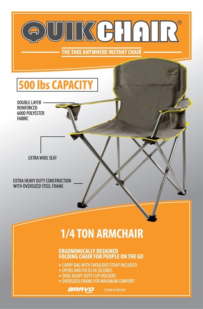 Quik Chair Gray Heavy Duty Folding Patio Armchair 150239DS