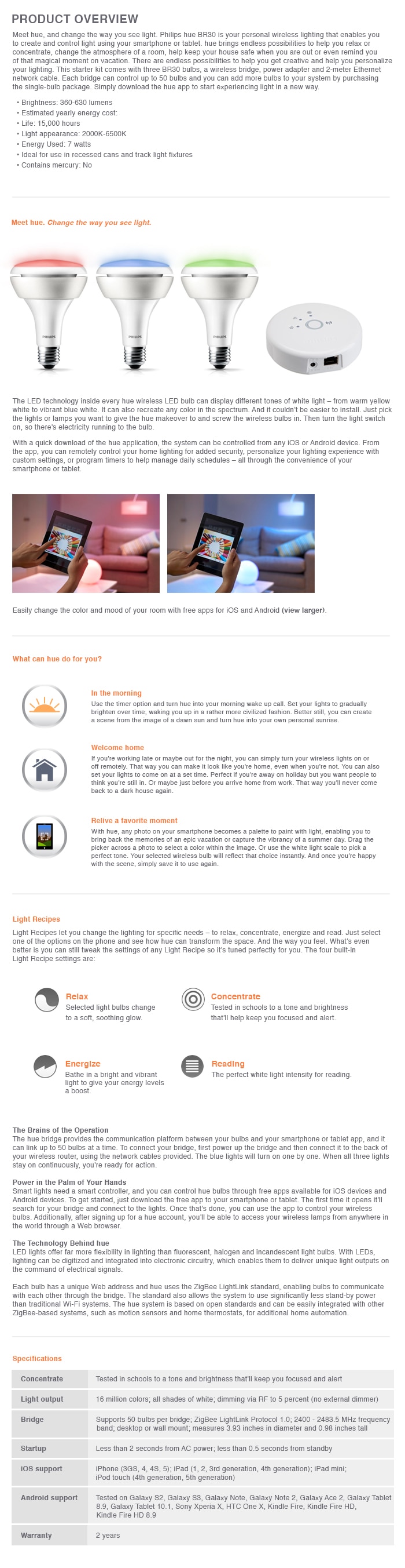 Philips HUE LED Light Bulb Features