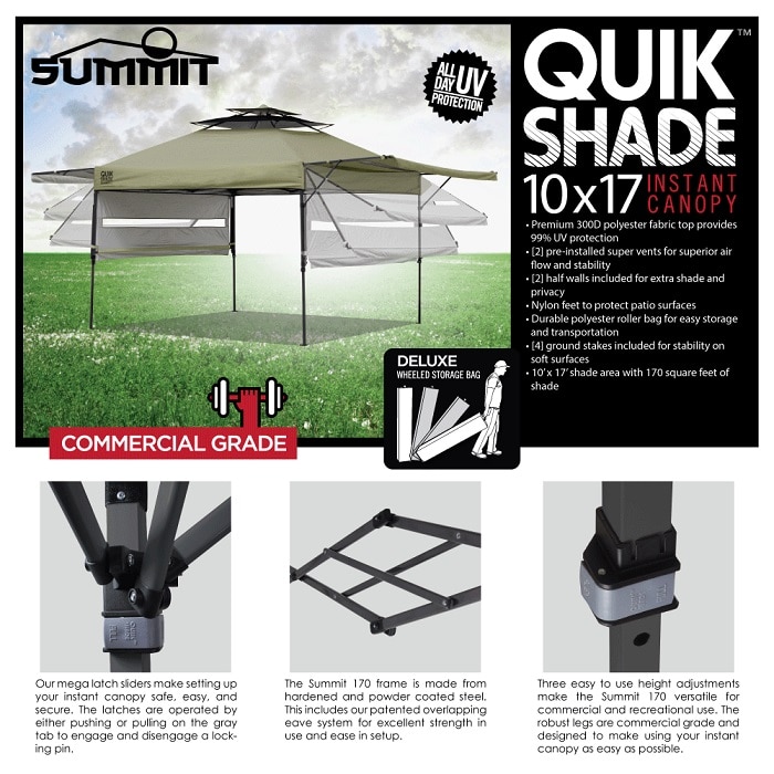 Quik Shade SX170 10 ft. x 17 ft. Taupe Instant Canopy with Dual Half ...