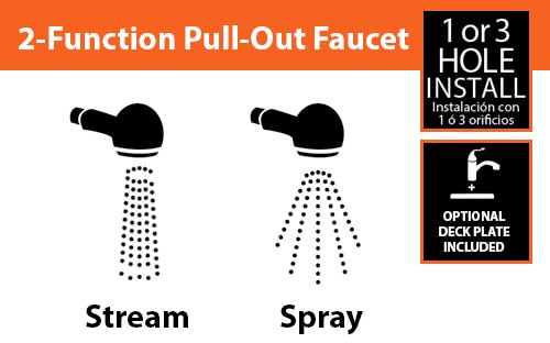 2-Function Pull-Out Faucet with 1 or 3 Hole Installation and Optional Deck Plate